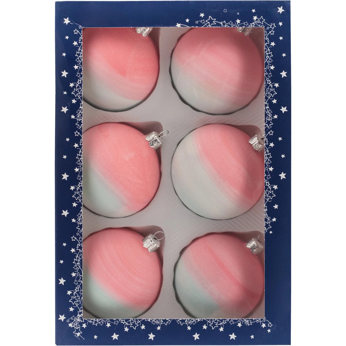 Zestaw 6 szt.: Bombka okrągła pastelowa: róż i błękit