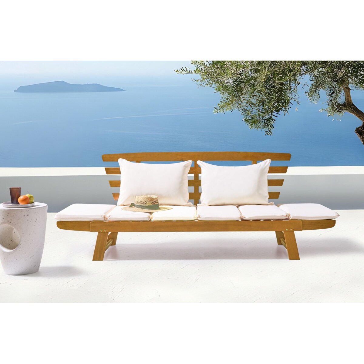 Ławka ogrodowa z poduchą PORTICI 210 cm Drewno Jasne drewno