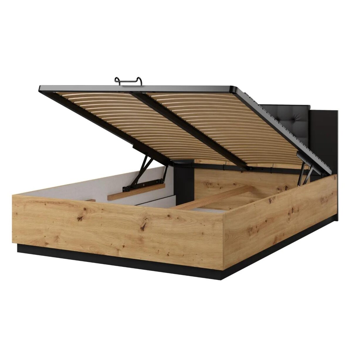 Łóżko SIGMA 140x200 dąb artisan/czarny mat z pojemnikiem
