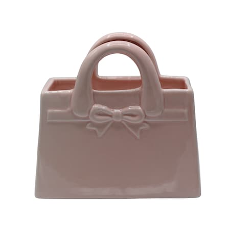 Wazon ceramiczny 18,2x10,5x17 cm TORBA różowa z kokardą