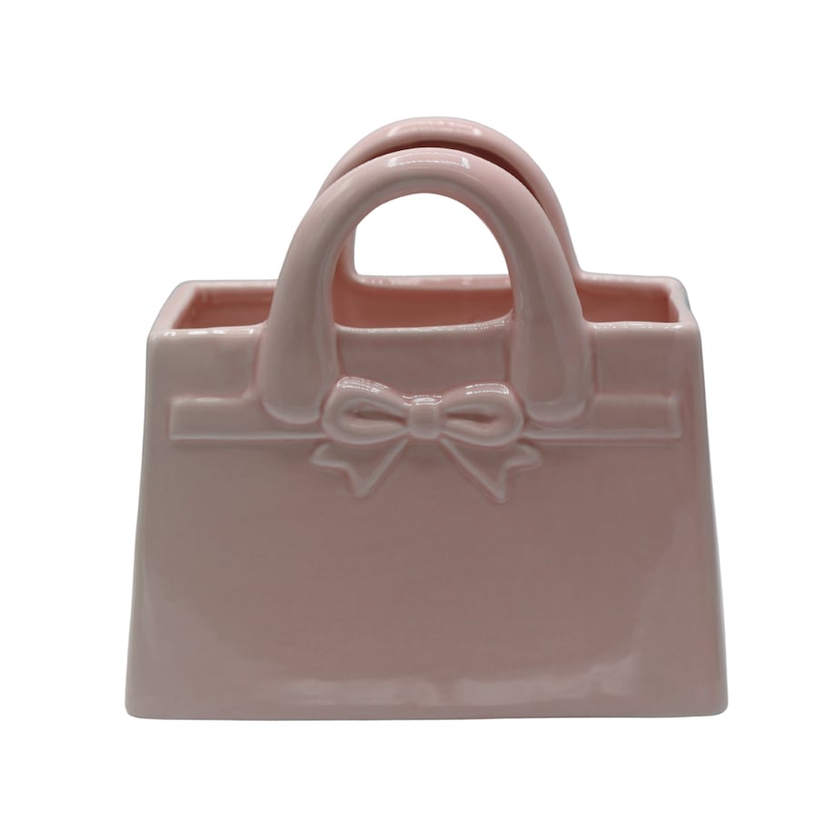 Wazon ceramiczny 18,2x10,5x17 cm TORBA różowa z kokardą