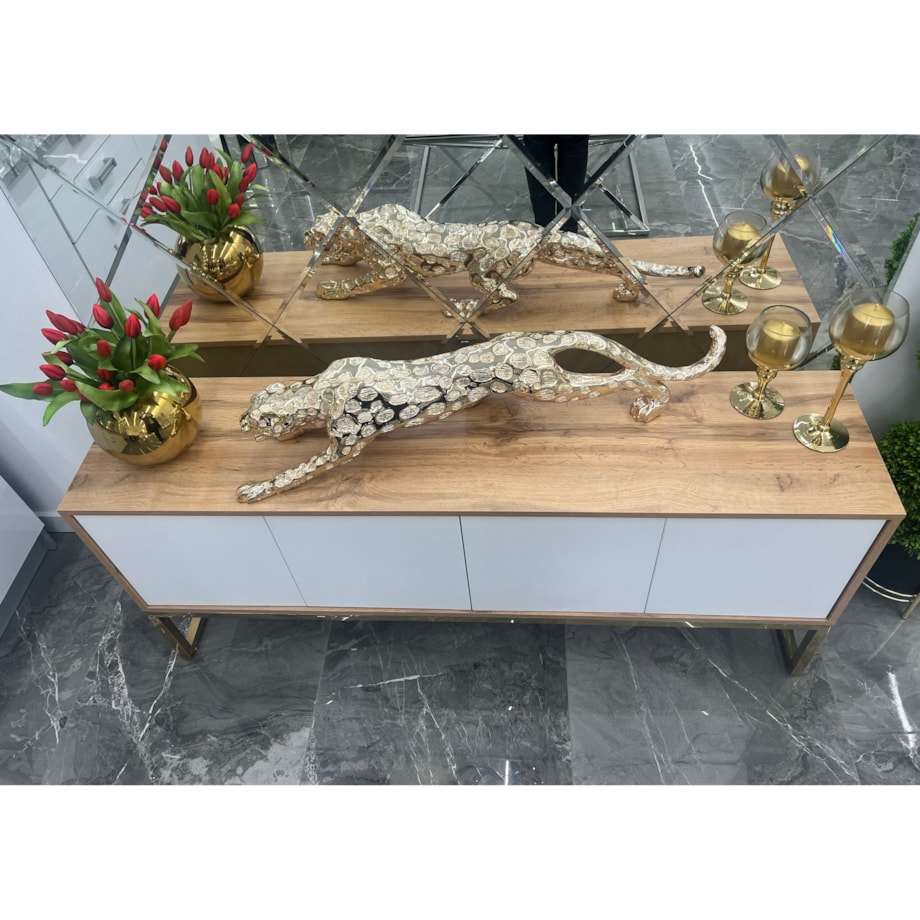 Biała-złota komoda / szafka RTV Chicago Anew Glamour Premium XXL 150x35x65 / szafka pod telewizor