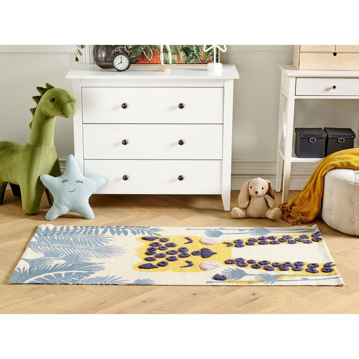 Dywan dziecięcy bawełniany motyw lamparta 80 x 150 cm wielokolorowy LUAS