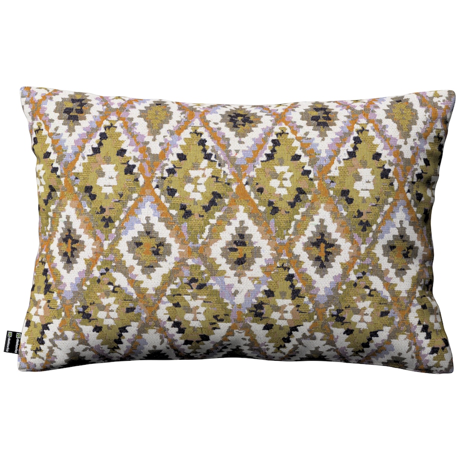 Poszewka Kinga na poduszkę prostokątną 60x40 kremowe wzory azteckie na oliwkowym tle