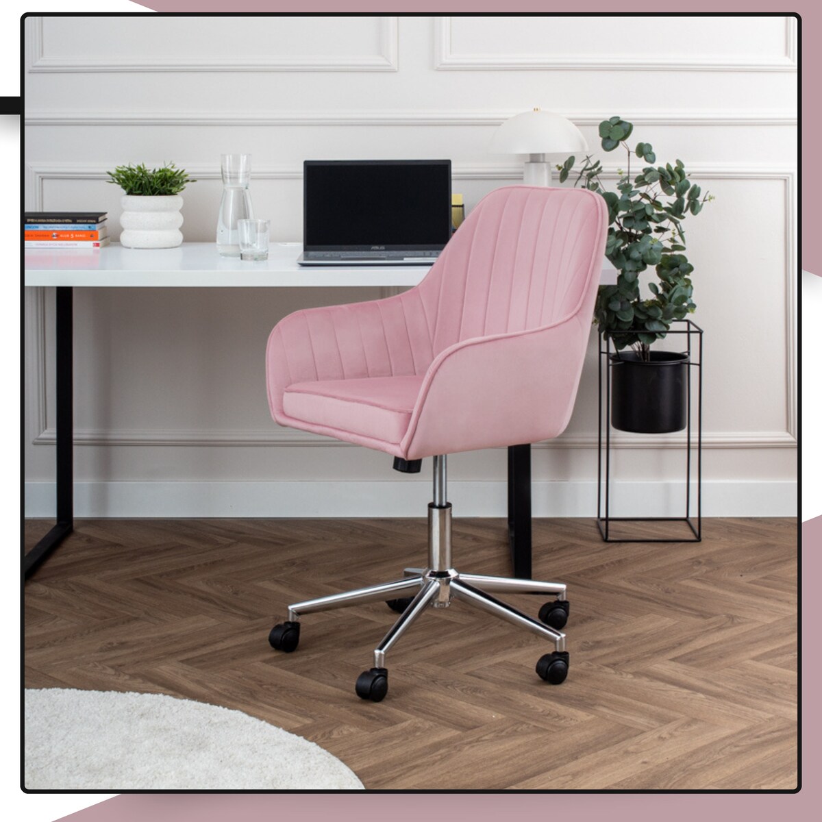 Krzesło biurowe fotel obrotowy welurowy regulowany różowy