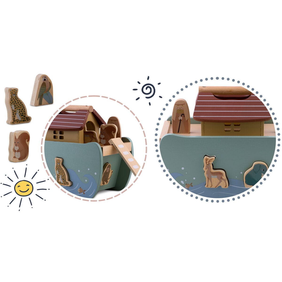 Drewniana zabawka edukacyjna arka noego zwierzątka Nukido