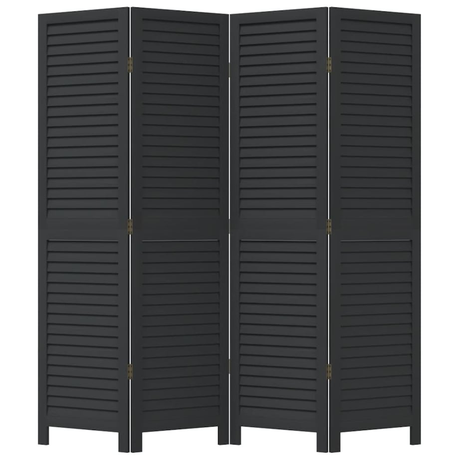 vidaXL Parawan pokojowy, 4-panelowy, czarny, lite drewno paulowni