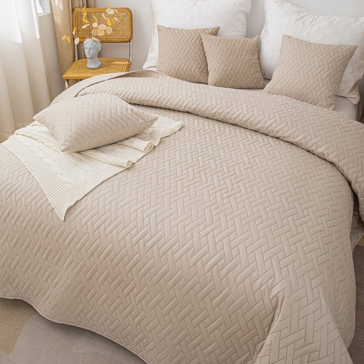 Narzuta na Łóżko 140 x 200 Pikowana Dash Beż Dwustronna Jednokolorowa