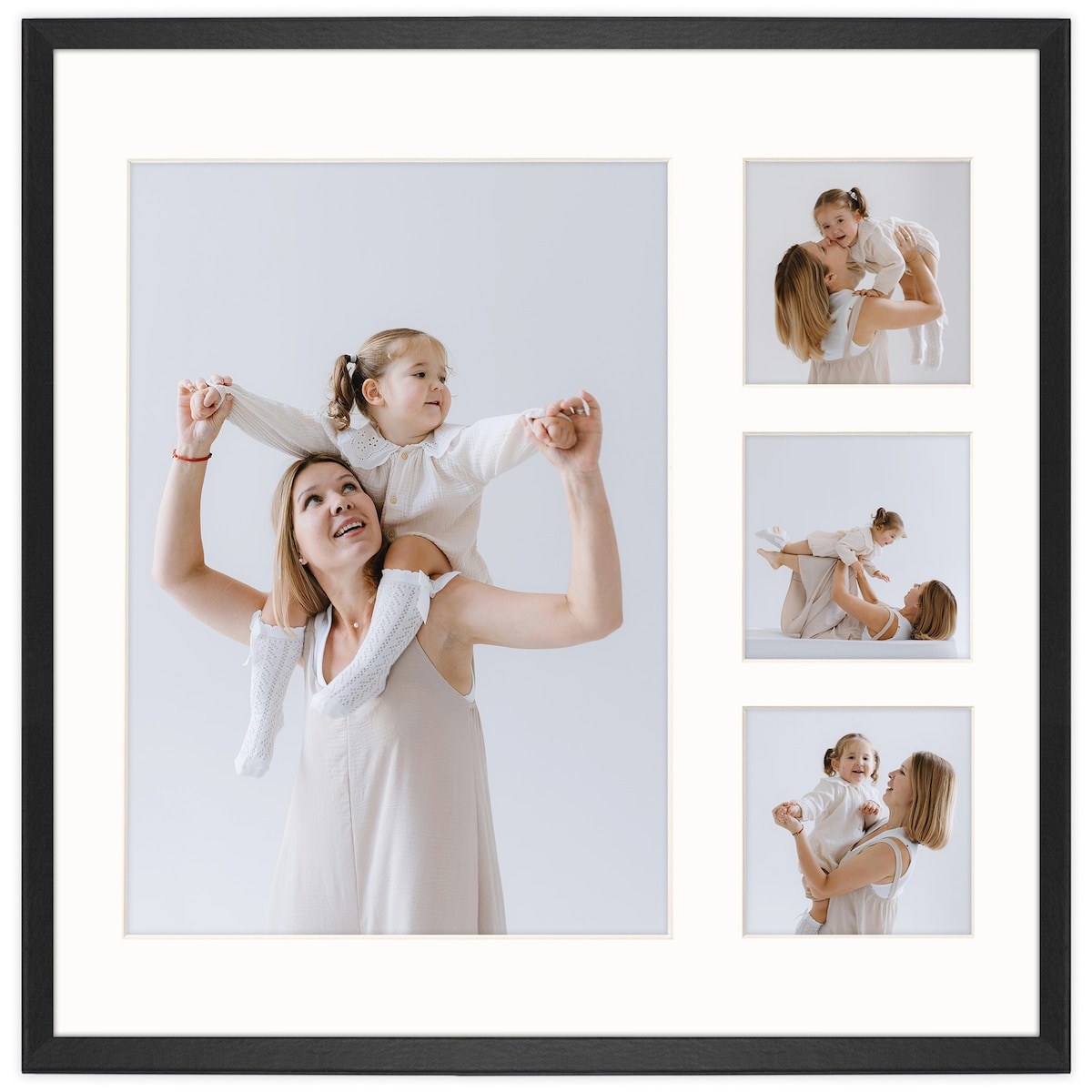 Ramka na 4 zdjęcia 1x 21x30 cm 3x 9x9 cm rama czarna 40x40 cm foto galeria zdjęć FRAMAI