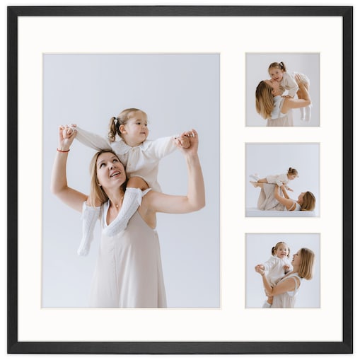 Ramka na 4 zdjęcia 1x 21x30 cm 3x 9x9 cm rama czarna 40x40 cm foto galeria zdjęć FRAMAI