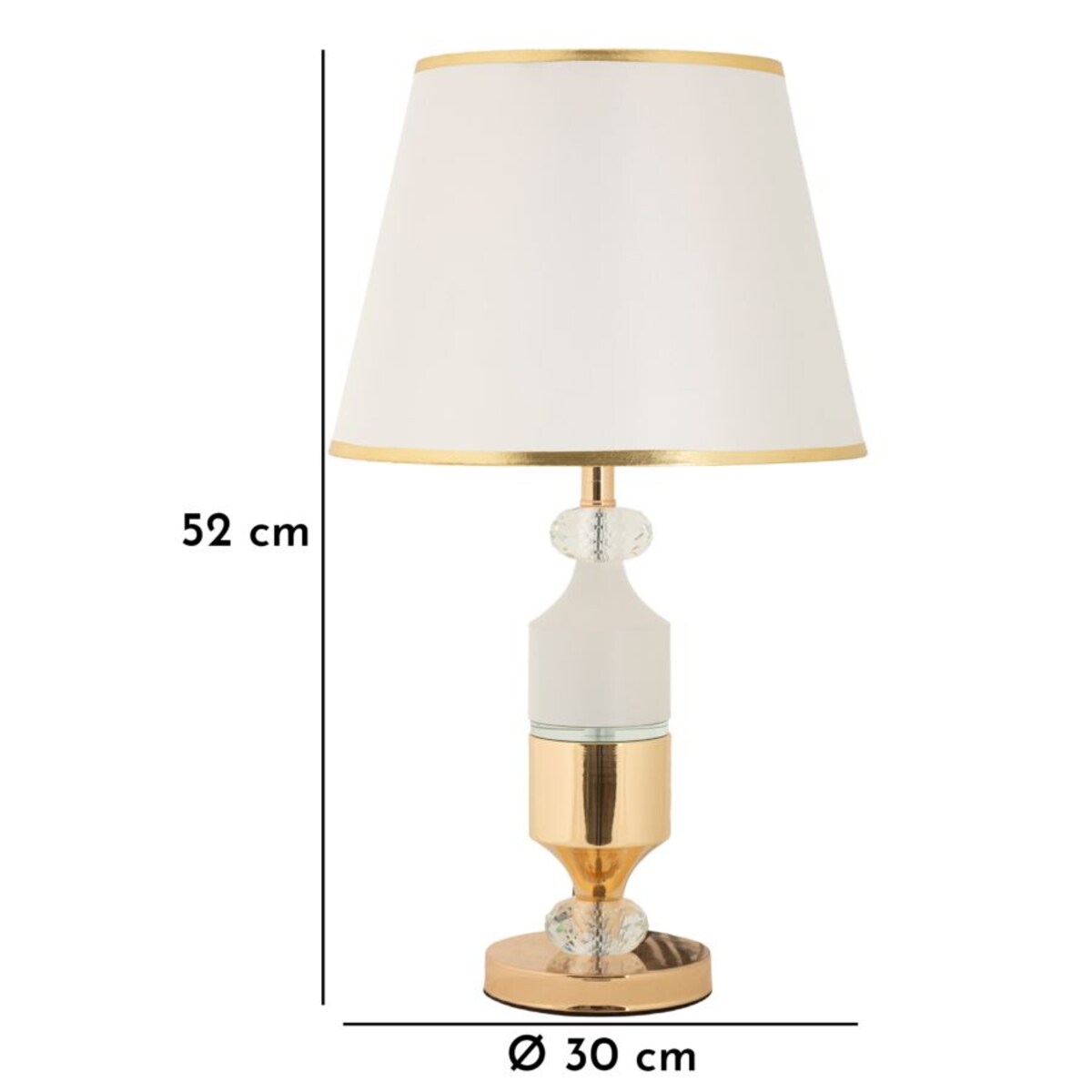 Lampa stołowa Gipsy, kolor złoty i biały, żelazo i tkanina, 30 x 30 x 52 cm, 1 x E27, styl glamour, do salonu i sypialni, Mauro Ferretti