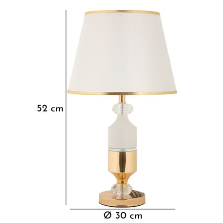 Lampa stołowa Gipsy, kolor złoty i biały, żelazo i tkanina, 30 x 30 x 52 cm, 1 x E27, styl glamour, do salonu i sypialni, Mauro Ferretti