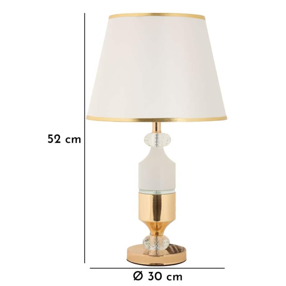 Lampa stołowa Gipsy, kolor złoty i biały, żelazo i tkanina, 30 x 30 x 52 cm, 1 x E27, styl glamour, do salonu i sypialni, Mauro Ferretti
