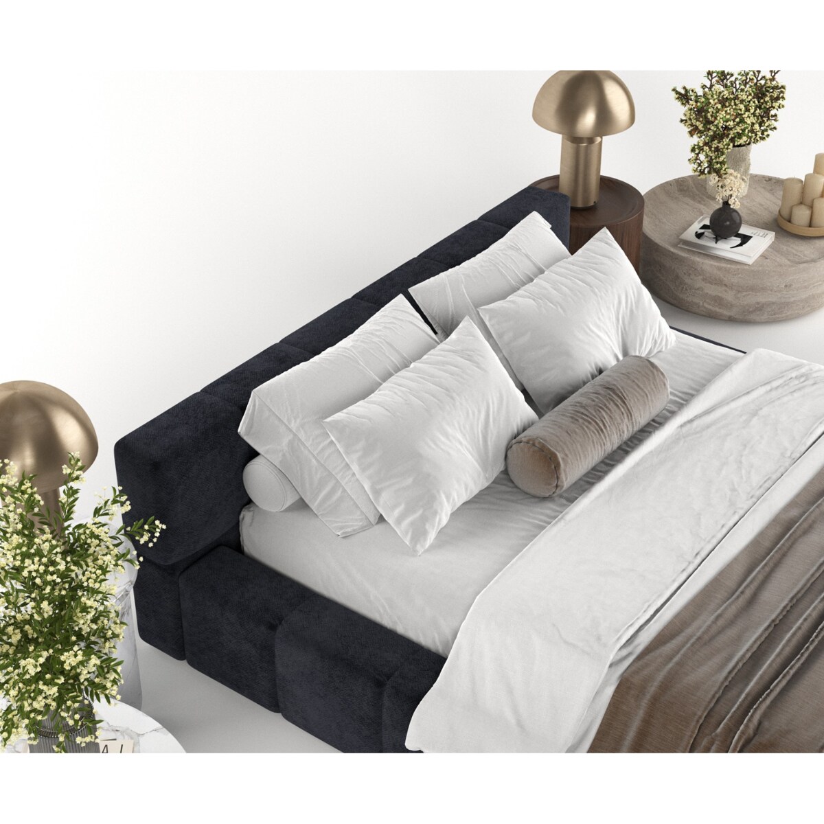 Łóżko tapicerowane MILOS 160x200 z pojemnikiem, Czarny, tkanina Terra NW 99