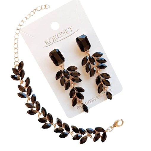 Zestaw kolczyki i bransoletka czarne oczka pozłacany elegancki prezent