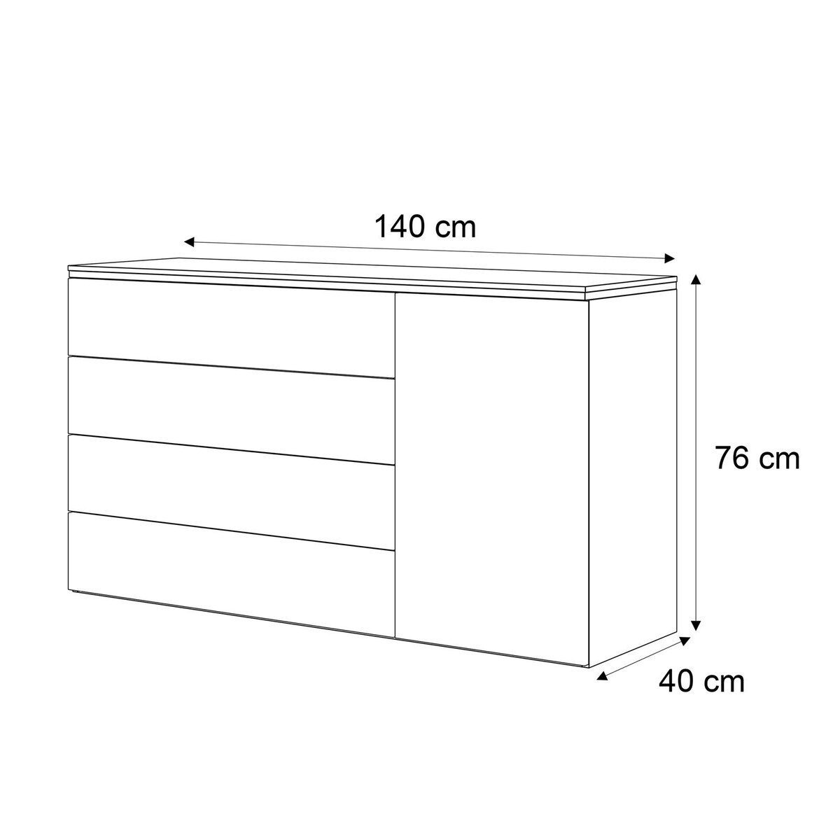 Komoda AURORA SILVER 4S1D biały połysk wisząca