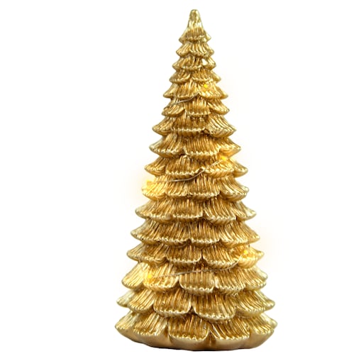 Choinka Led Złota Świecąca Figurka 15,5 Cm Ozdobna Dekoracja Świąteczna Na Baterie