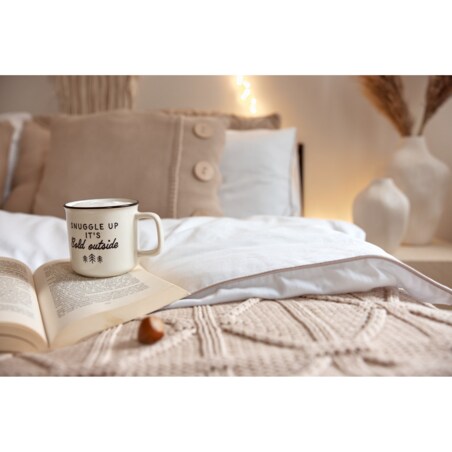 Pościel biała lamówka beżowa, 200 x 200 cm, La Manta