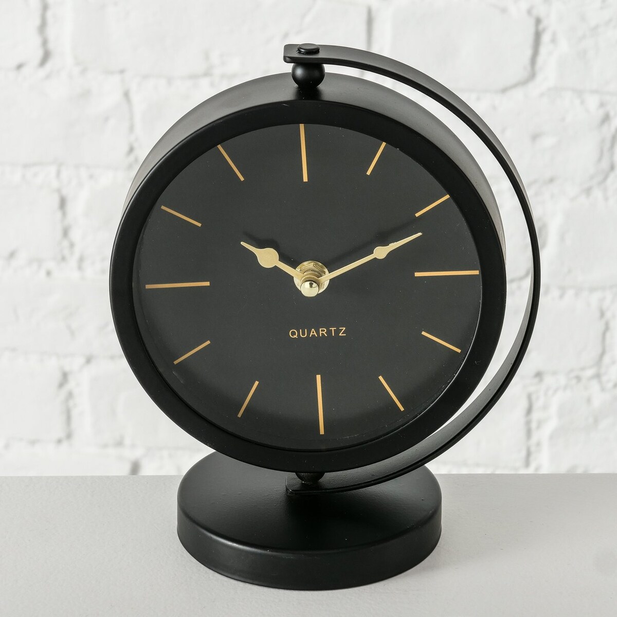 Zegar stołowy czarny BALIA, złote wskazówki, 20 cm, na baterie, metal