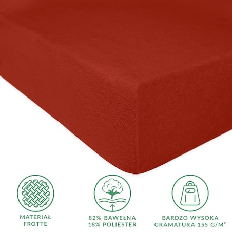 Prześcieradło frotte z gumką 180x200 kolor bordo