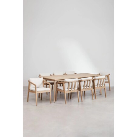 Zestaw: stół 220x100 cm i 8 krzeseł ogrodowych z drewna akacjowego Kaela