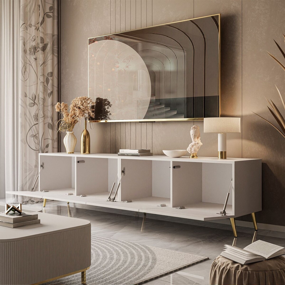 Szafka RTV COLGANTE KASZMIR 200 cm złote nogi