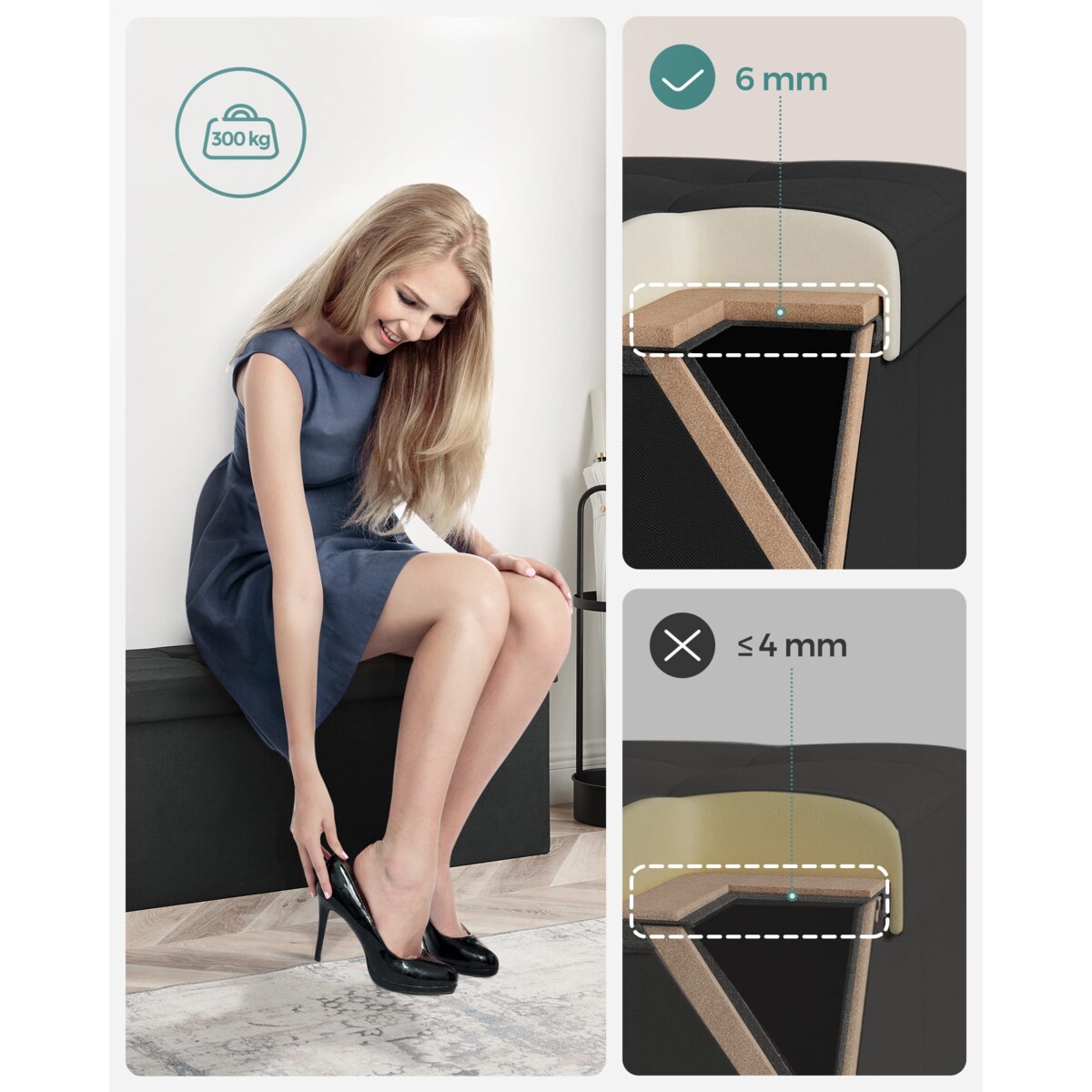 Pufa Organizer do przechowywania do sypialni pokoju przedpokoju CzARNA