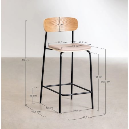 Krzesło barowe metal, ekoskóra Wipler 66,5 cm kremowe