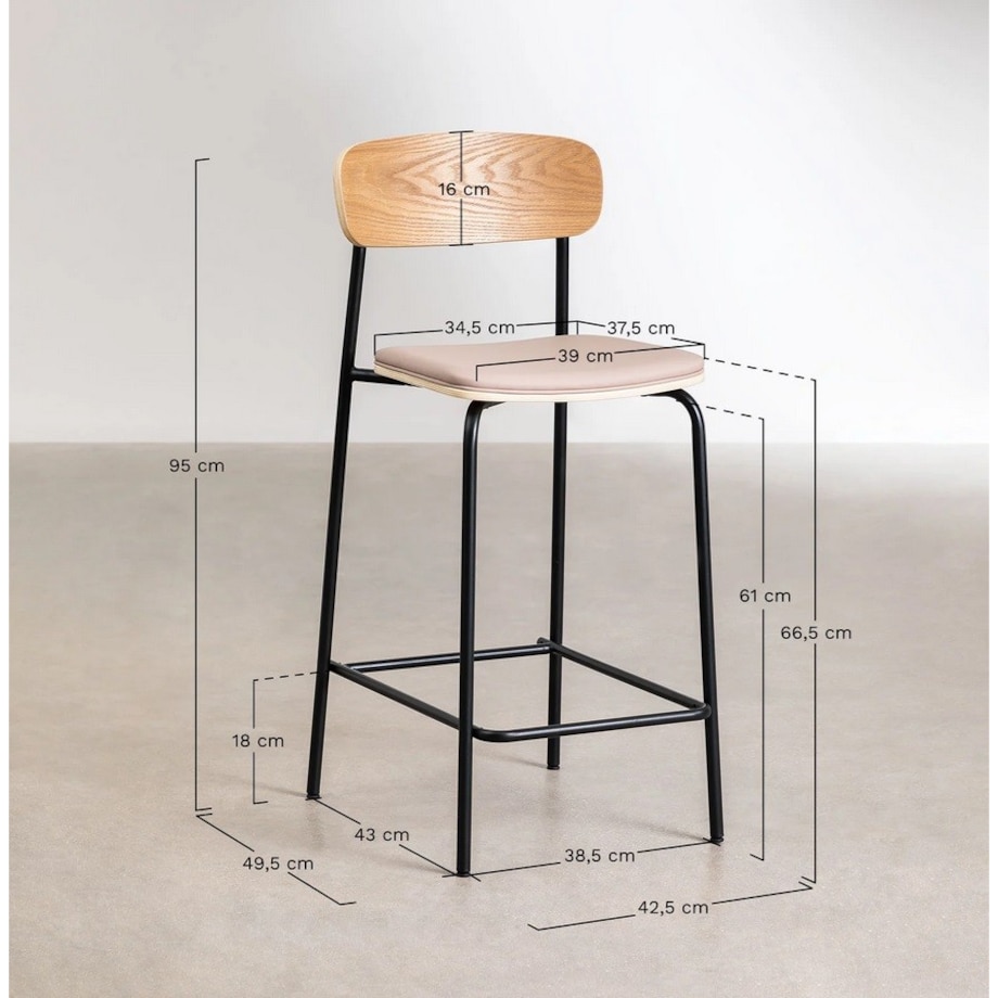 Krzesło barowe metal, ekoskóra Wipler 66,5 cm kremowe