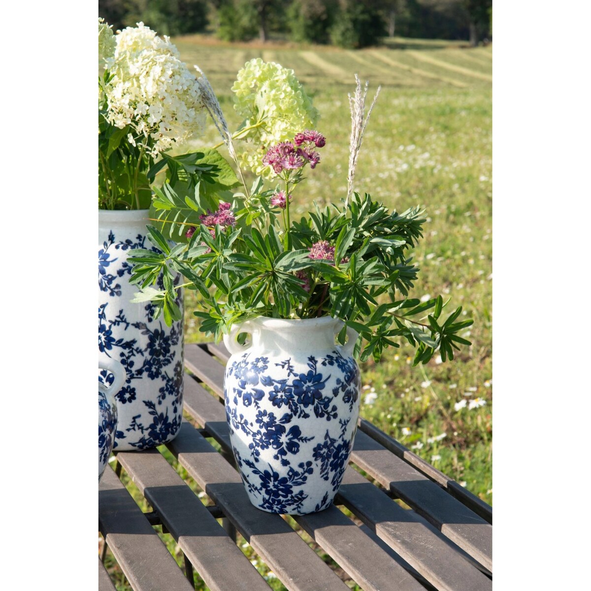 WAZON DZBANEK 23cm CERAMICZNY NA KWIATY RETRO BIAŁY RÓŻE WYSOKI DO SALONU