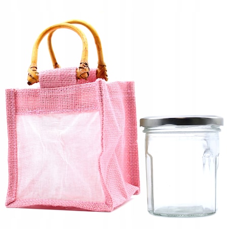 Torebka Okienkiem z Juty NA PREZENTY kwiaty box 12x14cm NATURALNE EKO róż