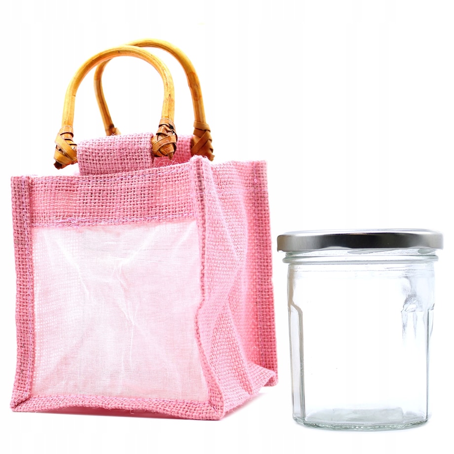 Torebka Okienkiem z Juty NA PREZENTY kwiaty box 12x14cm NATURALNE EKO róż