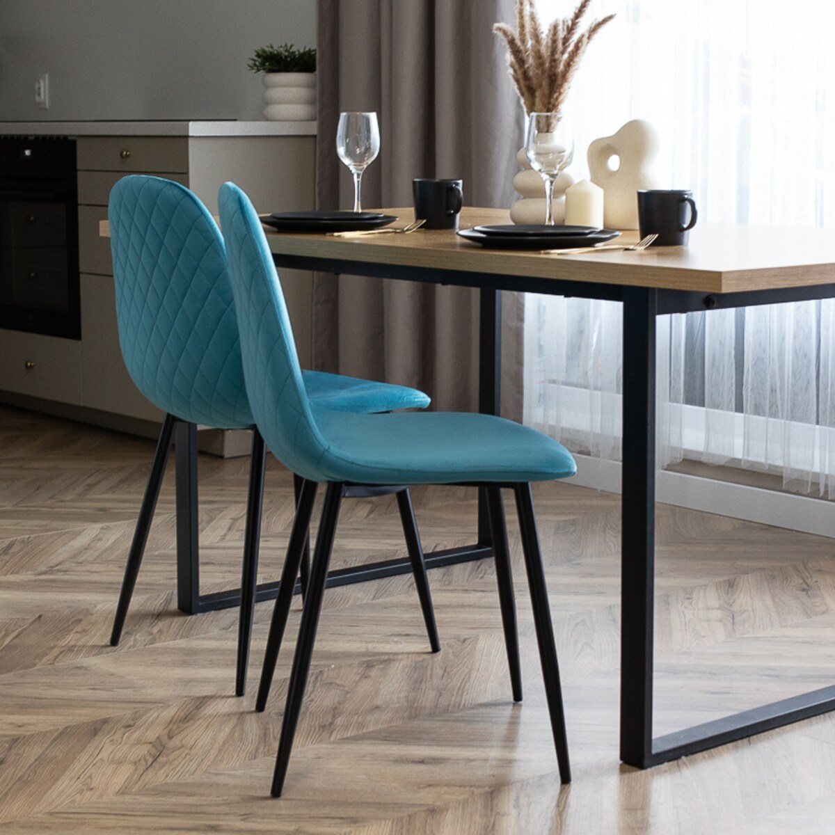 Krzesło tapicerowane turkusowe welur nowoczesne do salonu jadalni