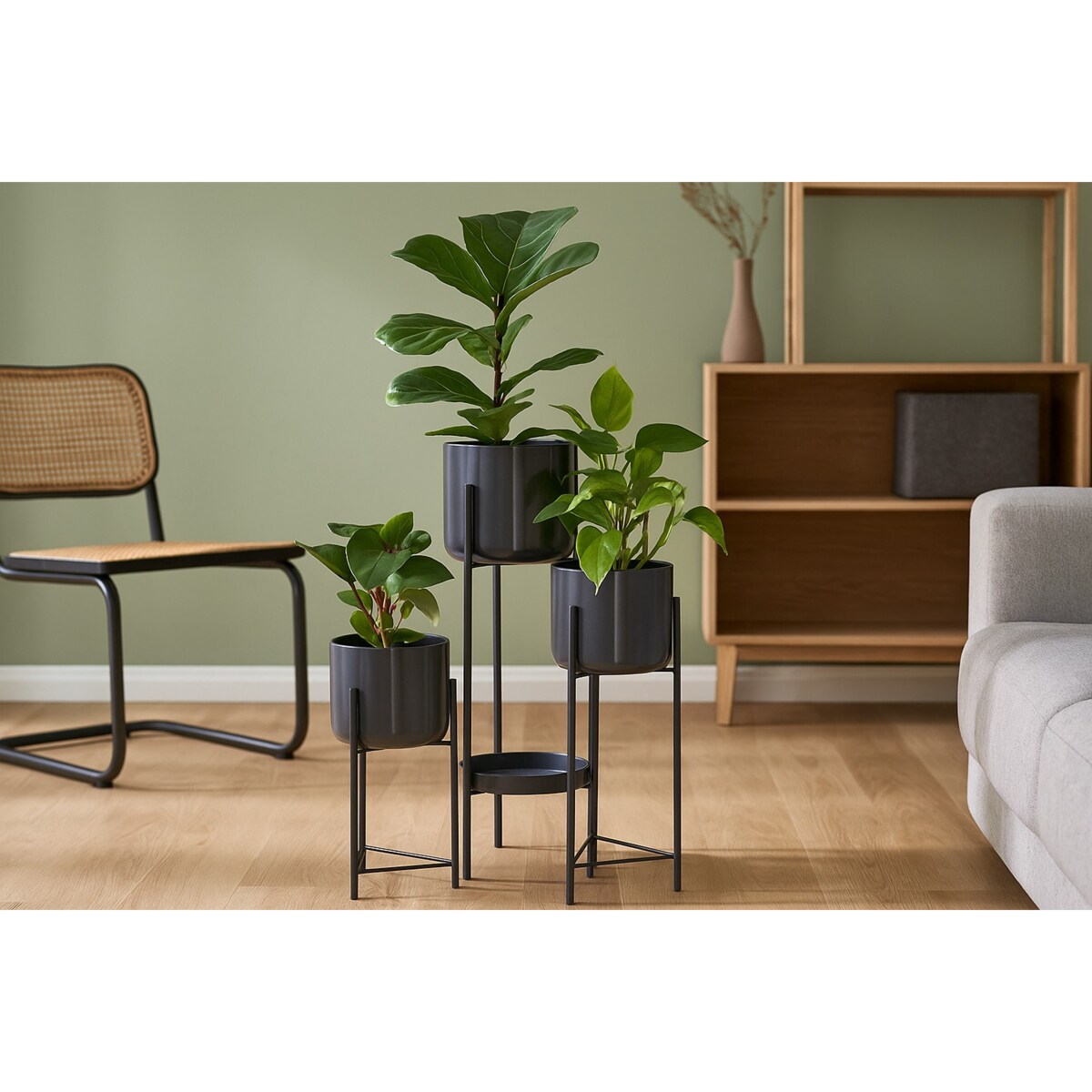 Kwietnik loftowy na 4 doniczki VIKO, cynkowy