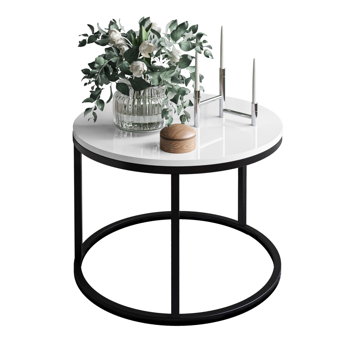 Okrągły stolik kawowy CIRI czarny biały połysk