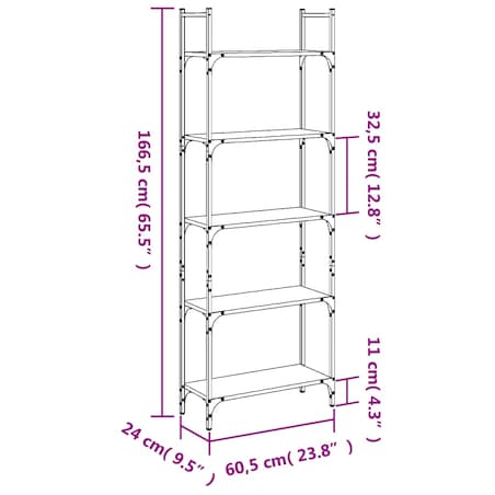vidaXL 5-poziomowy regał na książki, czarny, 60,5x24x166,5 cm