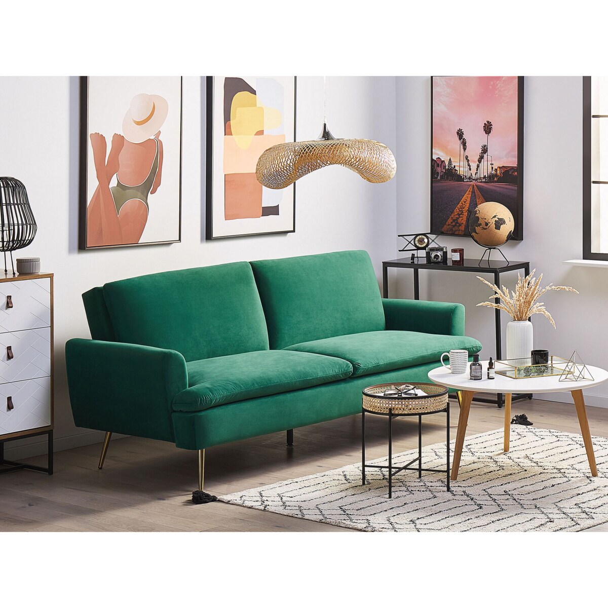 Sofa rozkładana welurowa zielona VETTRE