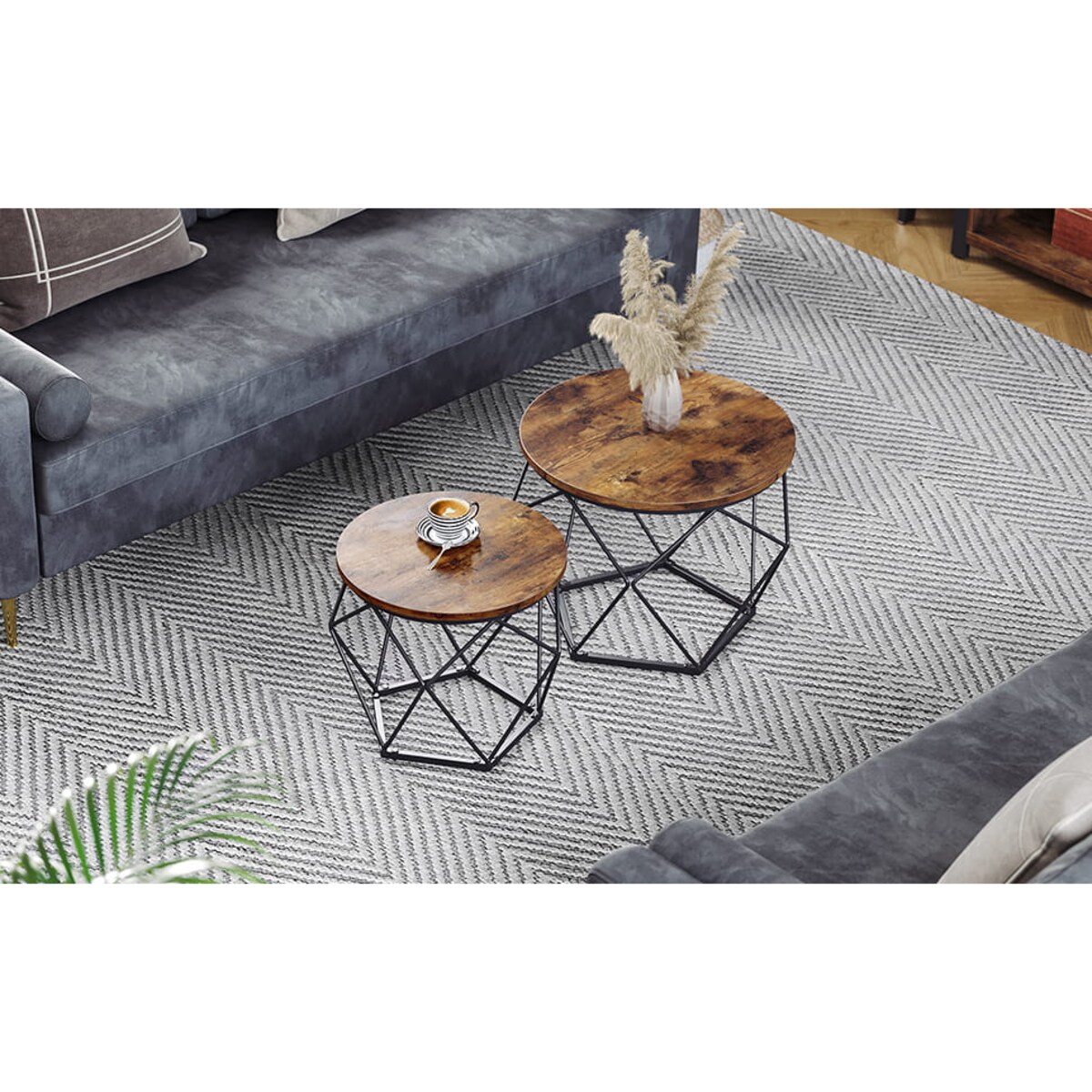 Stolik Kawowy 2Szt Rustykalny Brąz, Czarny