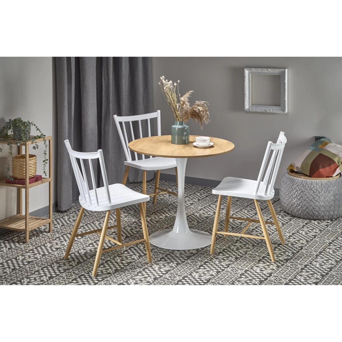 Stół okrągły STING 80x80 dąb/biały