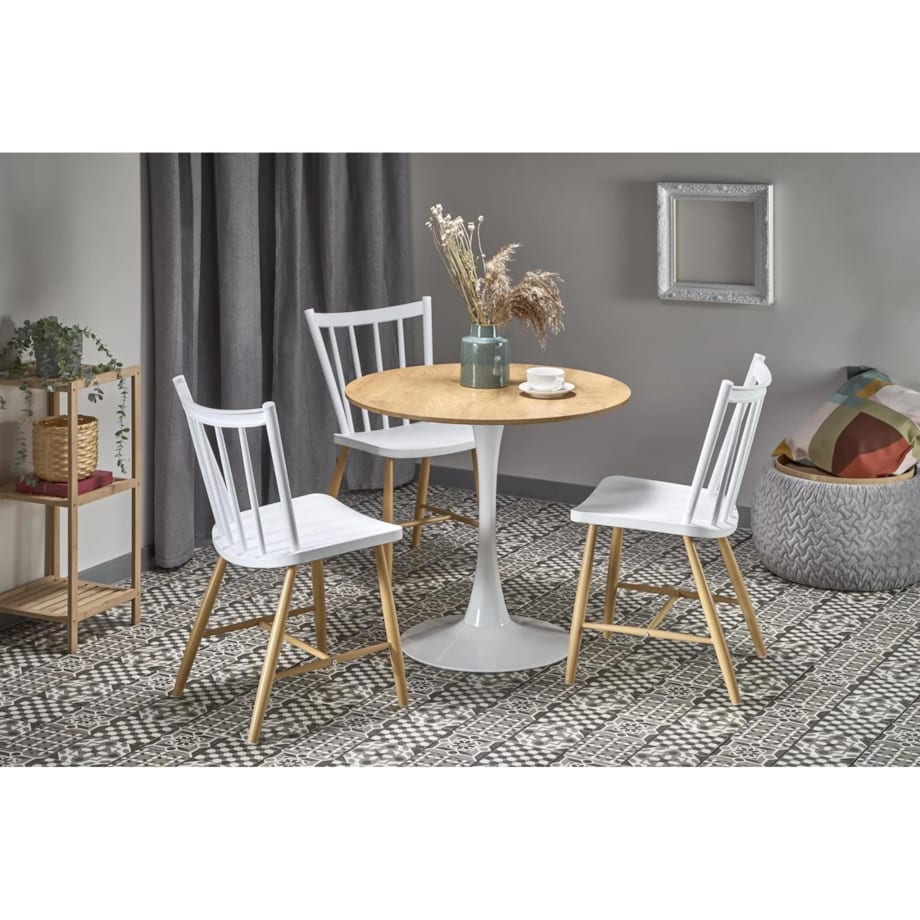 Stół okrągły STING 80x80 dąb/biały