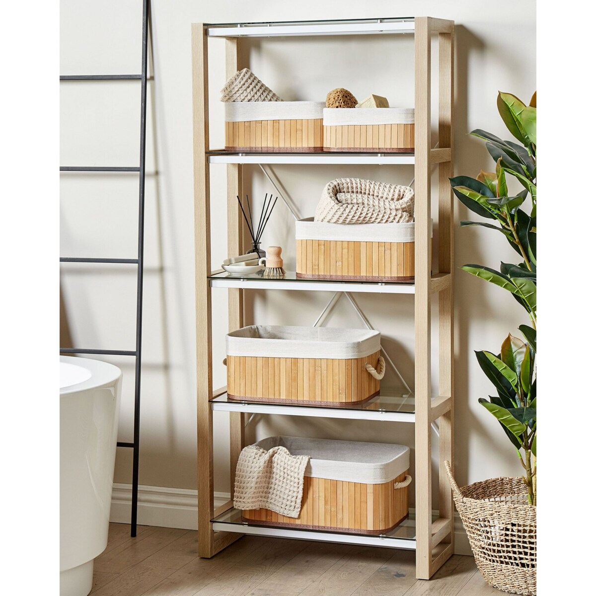 Zestaw 5 koszy bambusowych jasne drewno TALPE