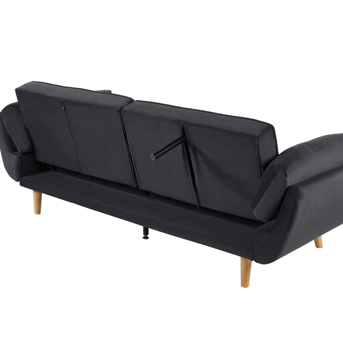 Sofa rozkładana welurowa czarna ASBY