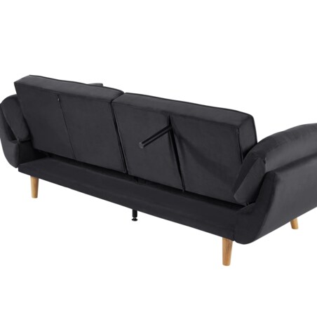 Sofa rozkładana welurowa czarna ASBY