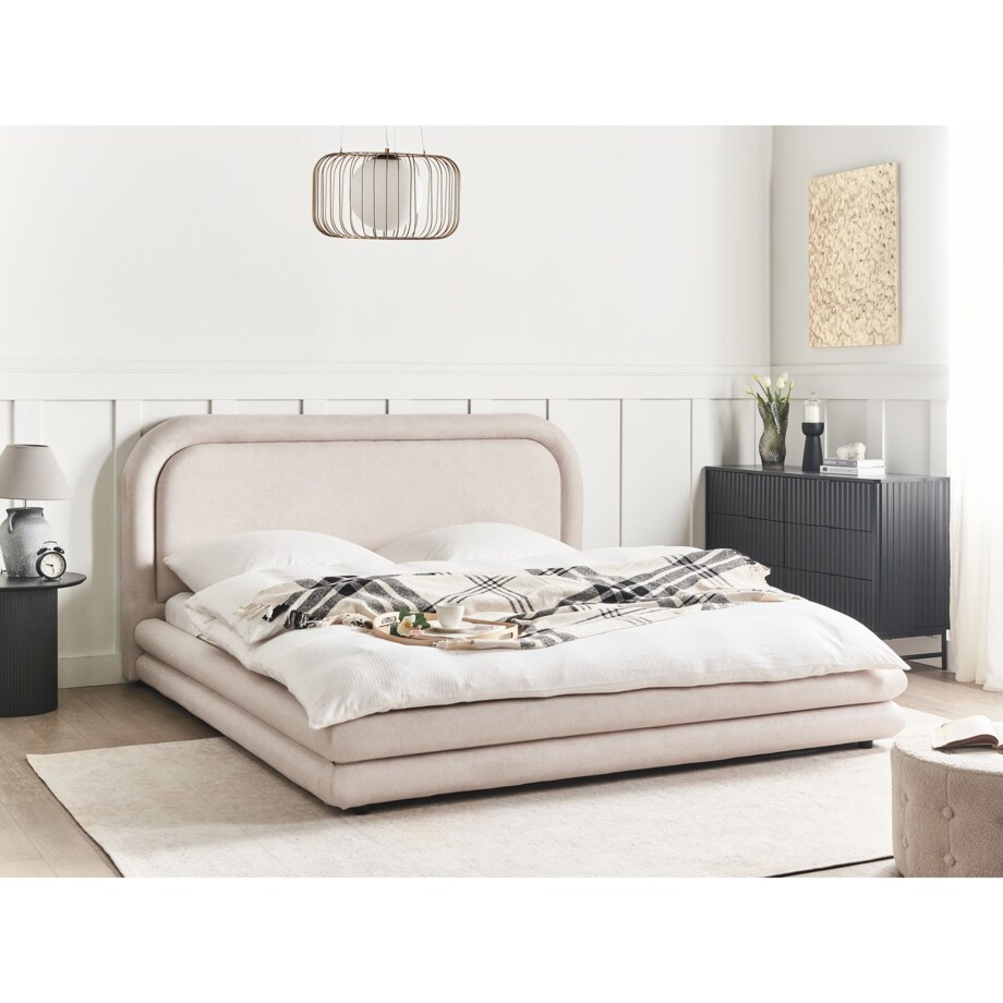 Łóżko Len syntetyczny LAVARDENS 180 x 200 cm Jasnobeżowy