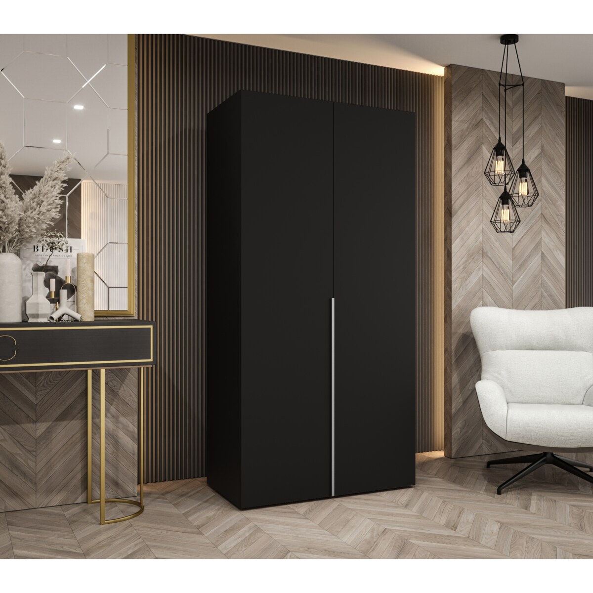 Szafa uchylna otwierana ALICANTE 1 100 wys. 202 cm Czarny + u. Kaszmir