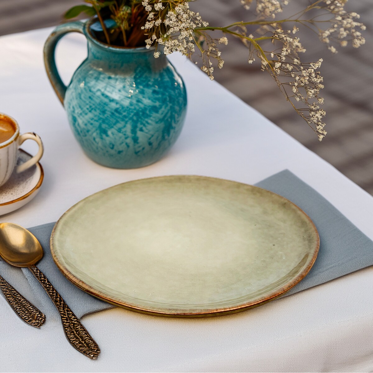 TALERZ DESEROWY 20CM SZARY ZIELONY CERAMICZNY OKRĄGŁY SERWIS NA SZTUKI