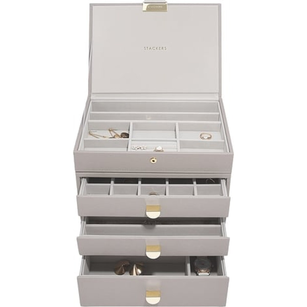 Szkatułka na biżuterię Stackers Classic poczwórna taupe z 3 szufladami