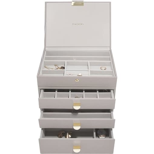 Szkatułka na biżuterię Stackers Classic poczwórna taupe z 3 szufladami