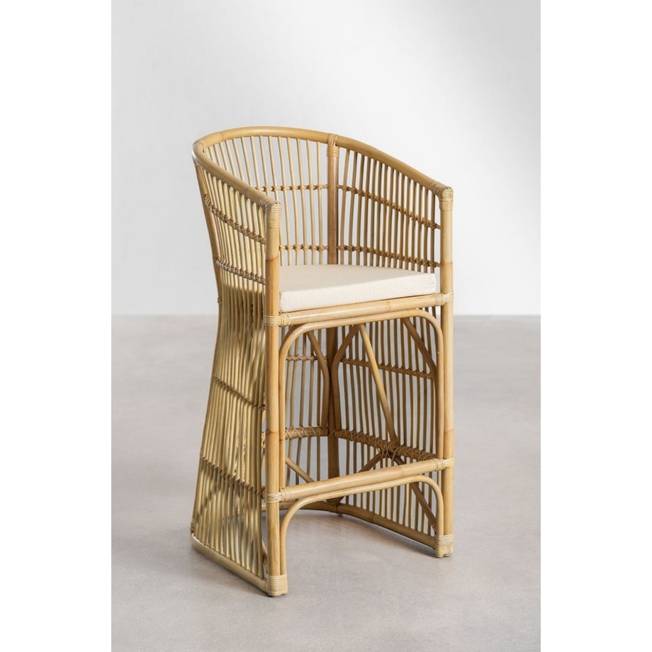 Krzesło barowe rattanowe z poduszką Isabel