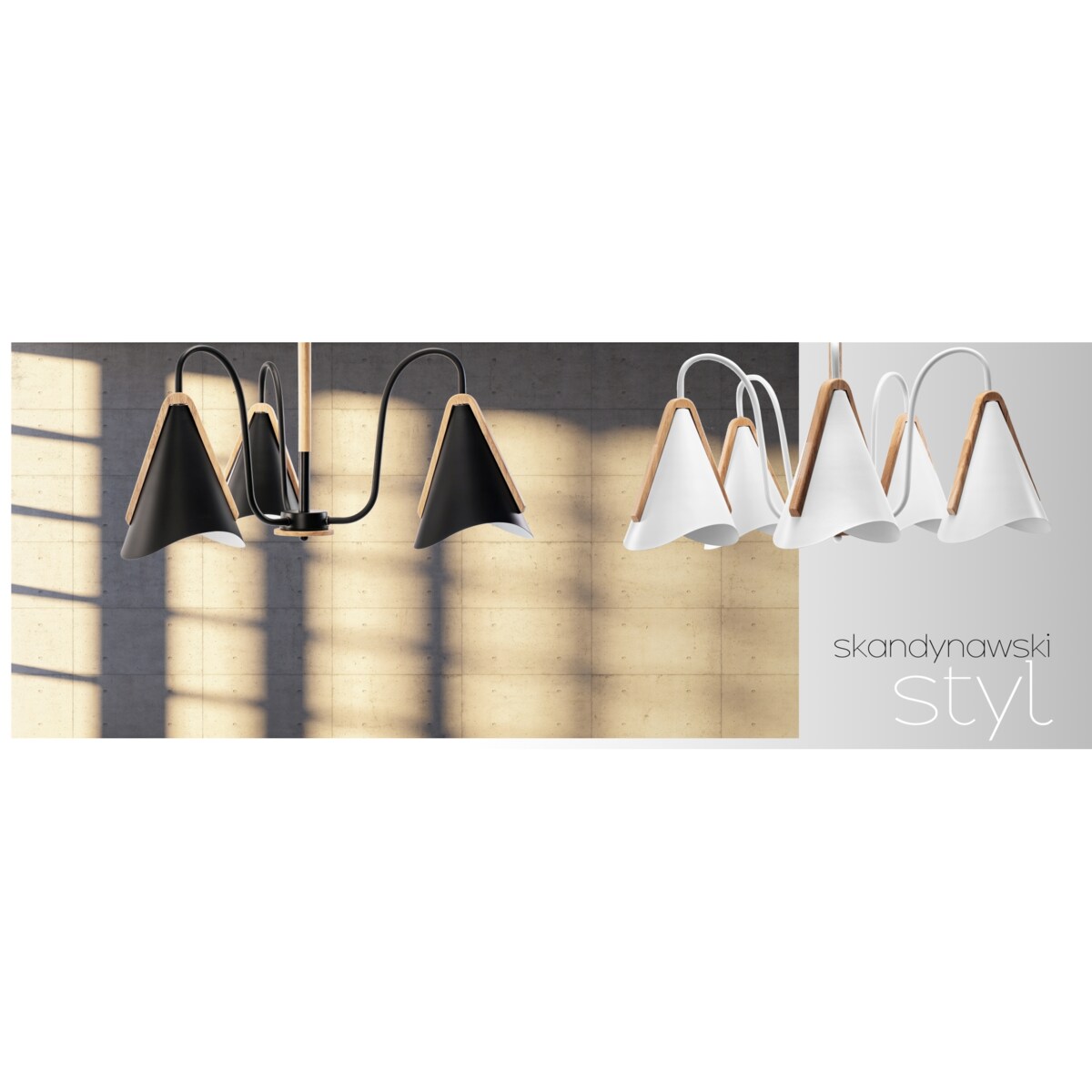 Lampa Sufitowa Skandynawska Czarna 3 Ramiona Metal